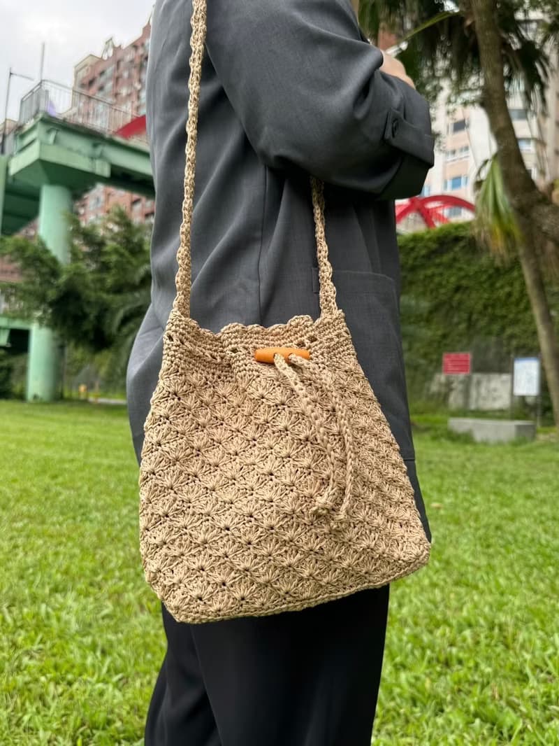 JOAN - 日式優雅咖啡色草紗編織蕾絲設計肩背袋