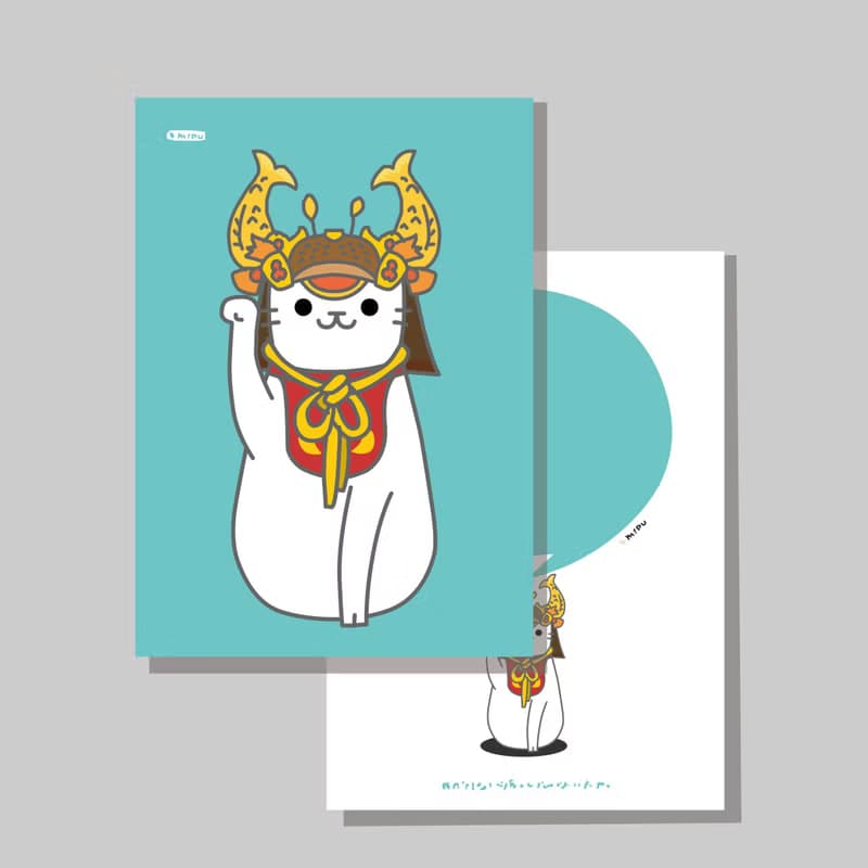 原創明信片/招財貓_魚將軍招財貓/原創插畫/貓咪/文創卡片