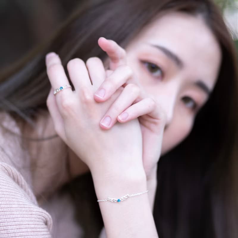 倫敦藍托帕石925純銀天使翅膀手鍊