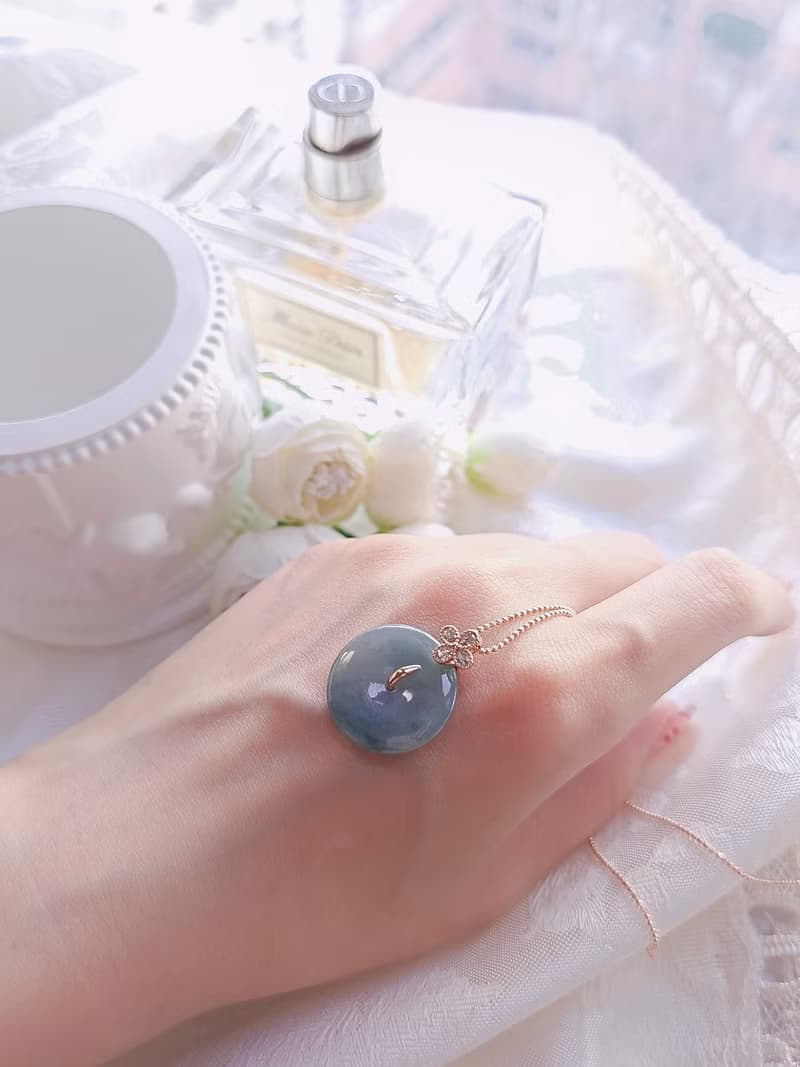 招財 貴人 圓滿|春彩平安扣|A貨翡翠糯冰濃藍紫春彩純銀吊墜墜