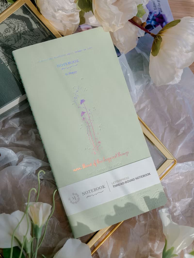 手工活版線裝長型筆記本(點陣內頁) - H.快樂