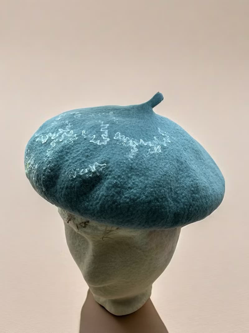 絲光美麗諾羊毛貝蕾帽 -  霧影雷光