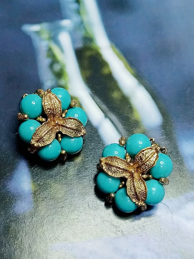 vintage jewelry  古董夾式耳環  金色三葉