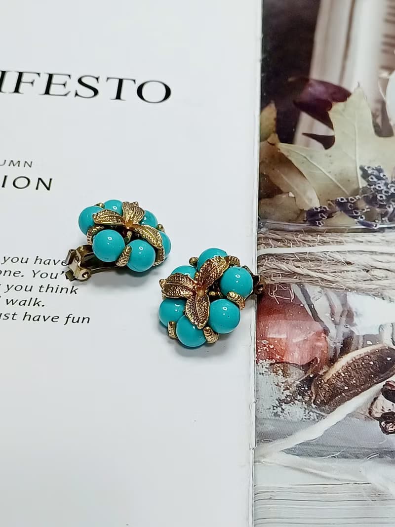 vintage jewelry  古董夾式耳環  金色三葉