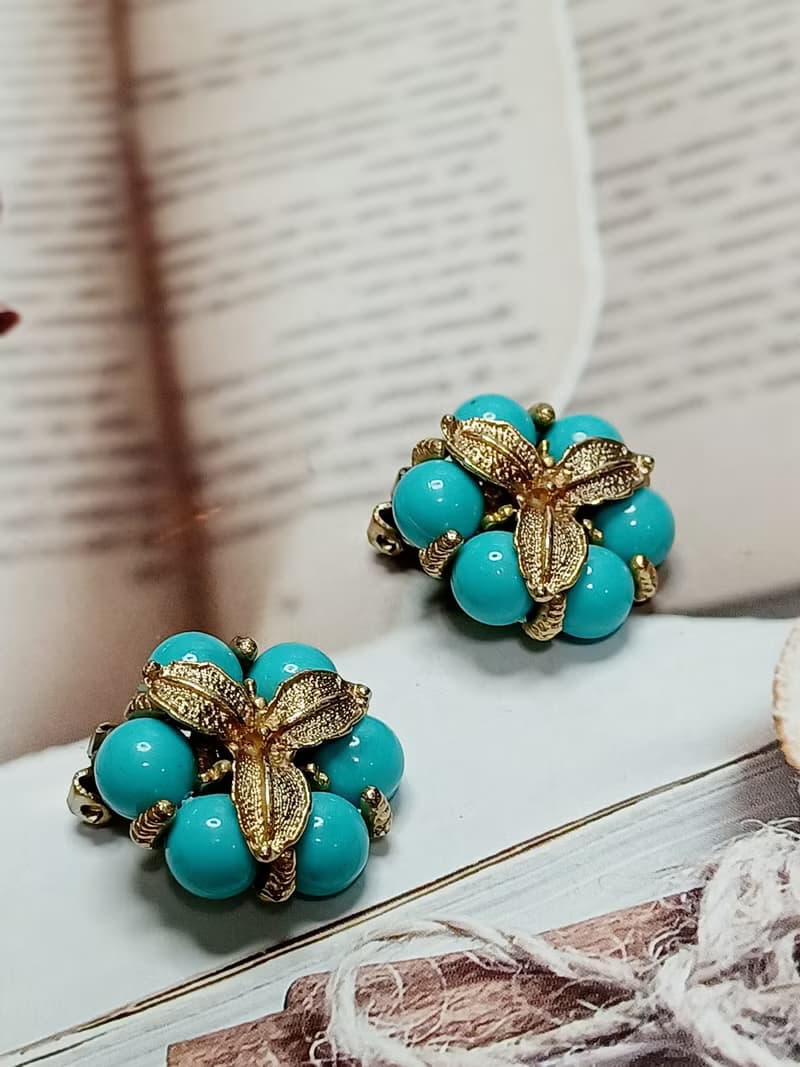vintage jewelry  古董夾式耳環  金色三葉