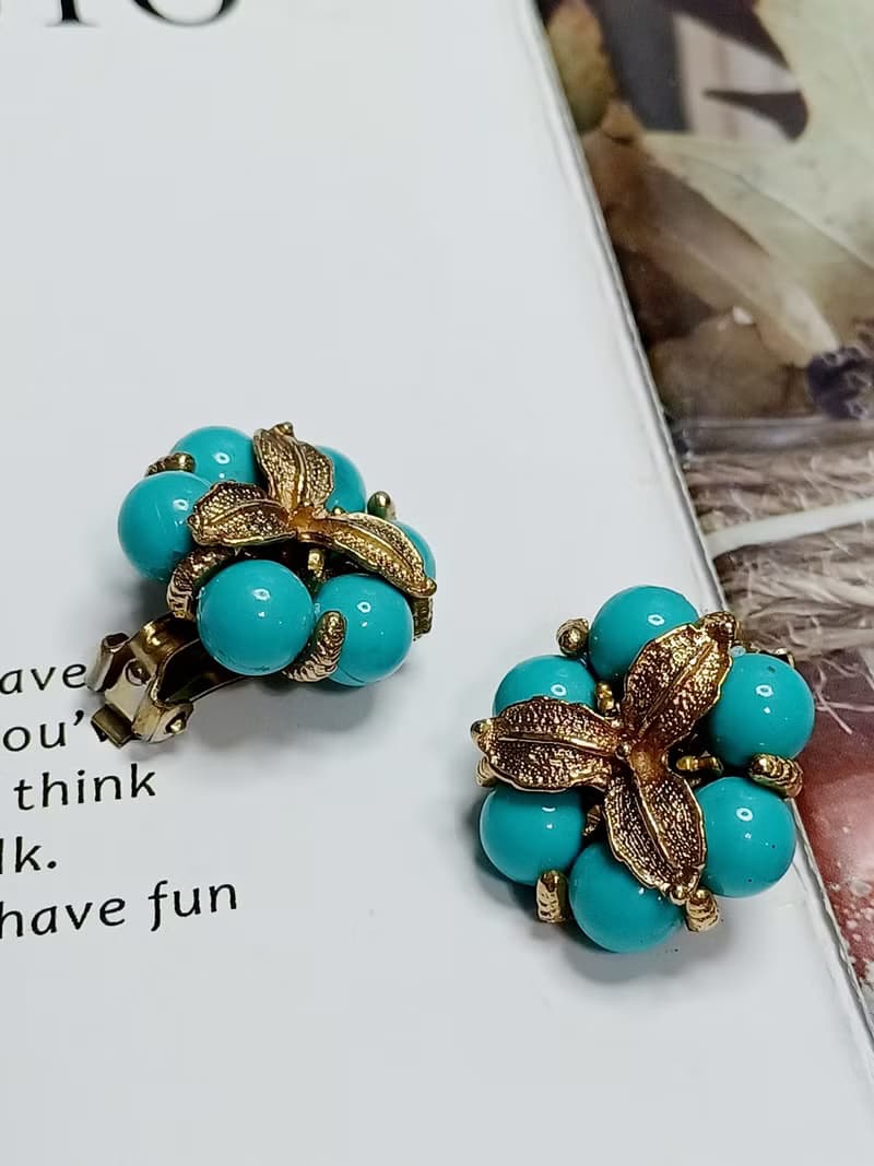 vintage jewelry  古董夾式耳環  金色三葉
