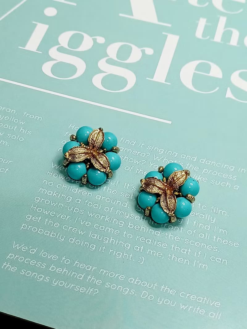 vintage jewelry  古董夾式耳環  金色三葉