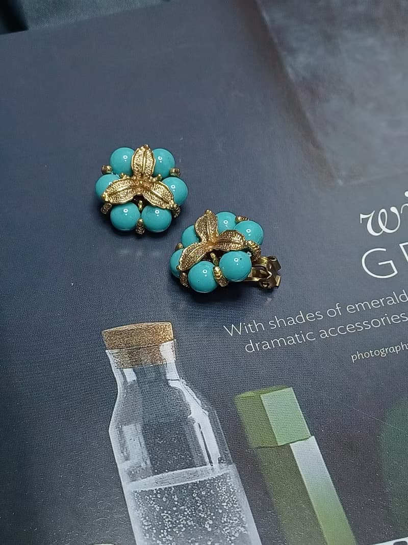 vintage jewelry  古董夾式耳環  金色三葉