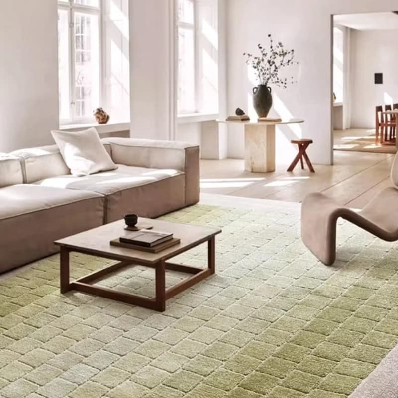 法式風 手作 紐西蘭羊毛地毯 秋綠 客廳臥室 床邊墊 家居裝飾