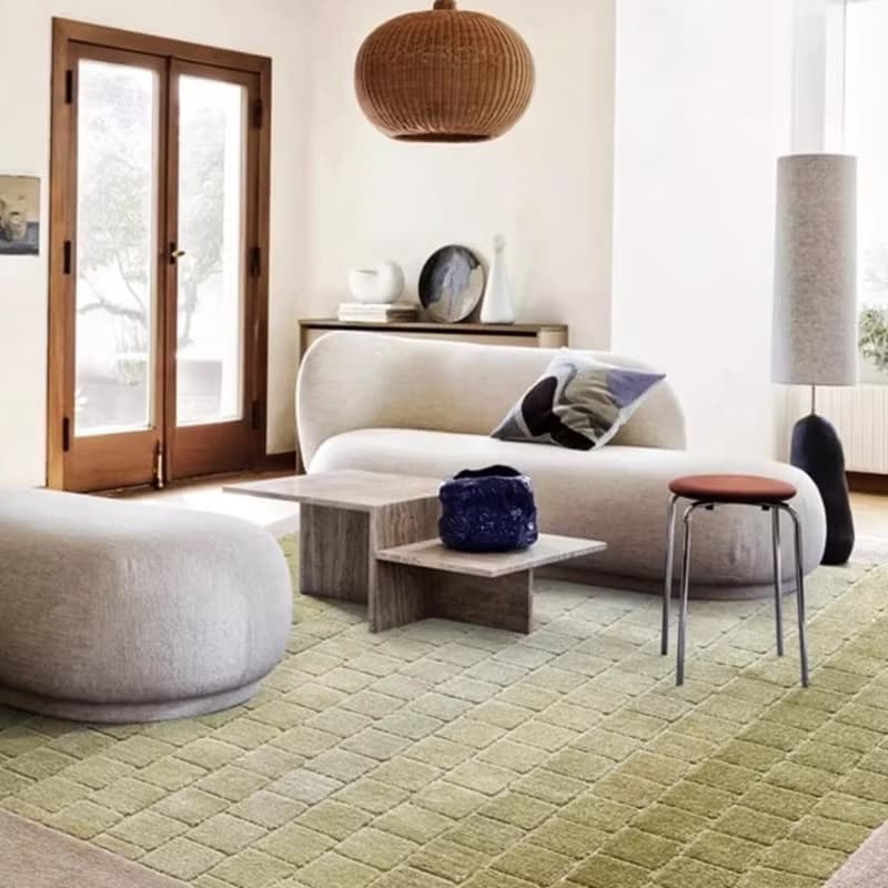 法式風 手作 紐西蘭羊毛地毯 秋綠 客廳臥室 床邊墊 家居裝飾