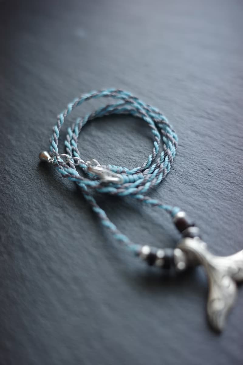 925銀 霧面圖騰 鯨魚尾 蠟線編織項鍊