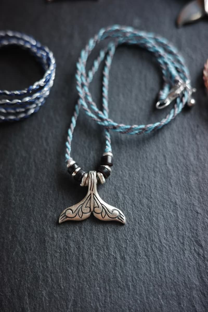 925銀 霧面圖騰 鯨魚尾 蠟線編織項鍊
