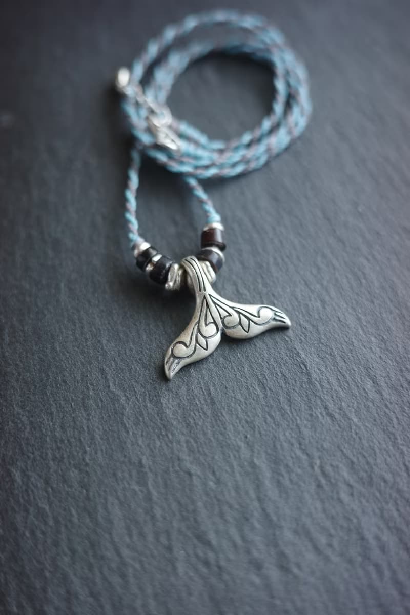925銀 霧面圖騰 鯨魚尾 蠟線編織項鍊