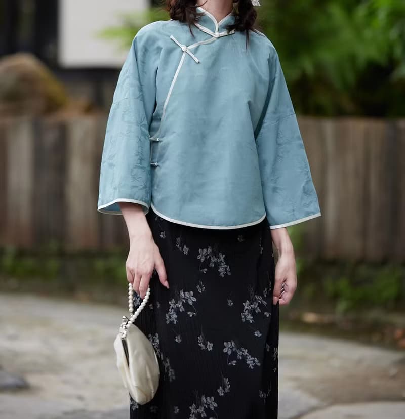 黑色印花 國風水墨花紋半身裙子 新中式中秋春節改良長裙