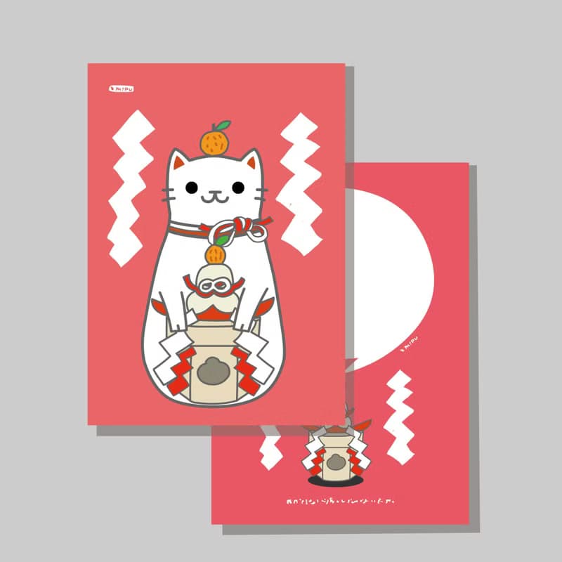 原創明信片/招財貓_白麻糬/原創插畫/貓咪/文創卡片