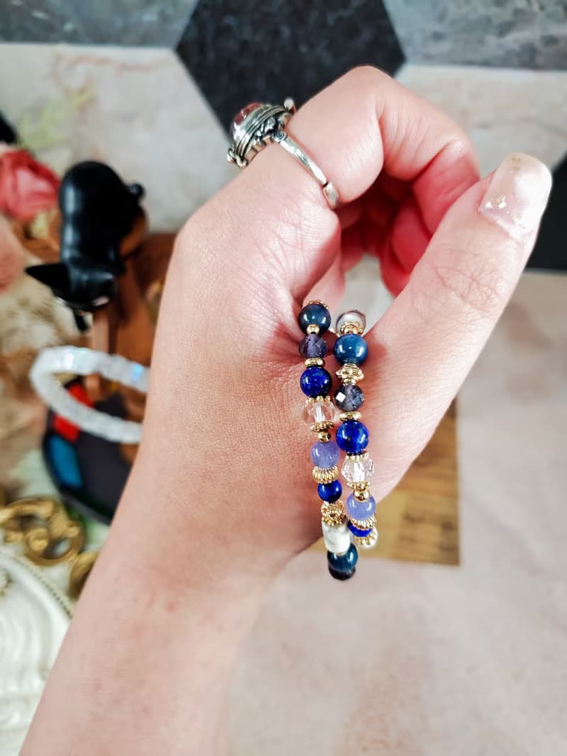 直覺力雙圈款-眉心輪/堇青石/青金石/藍晶石/坦桑石/水晶手鍊