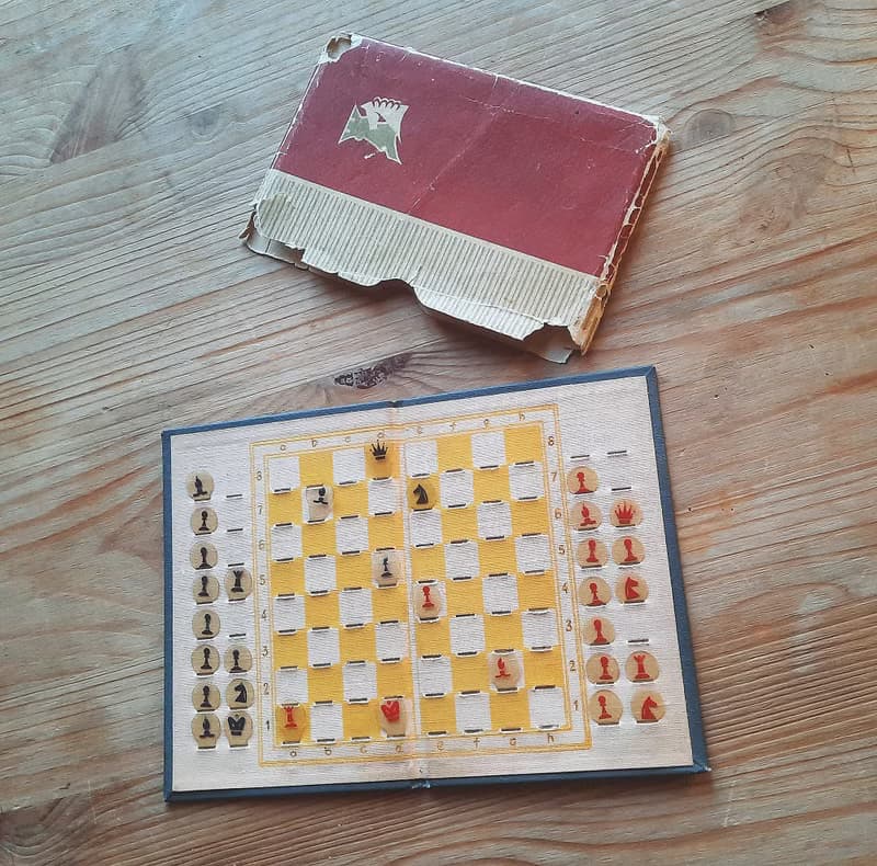 Soviet pocket chess game vintage – Latvian travel chess set made in USSR