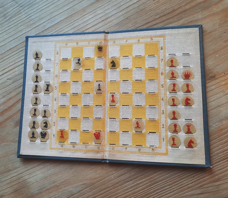 Soviet pocket chess game vintage – Latvian travel chess set made in USSR