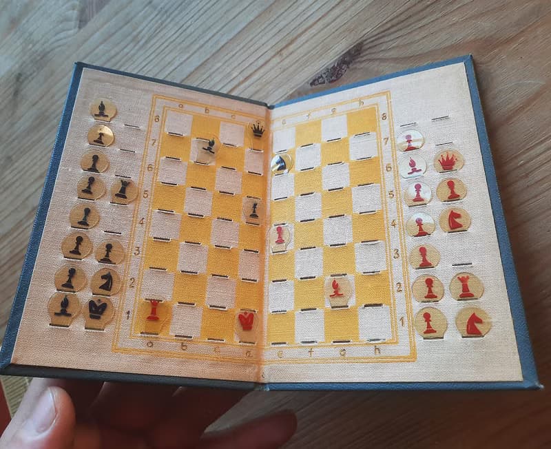 Soviet pocket chess game vintage – Latvian travel chess set made in USSR