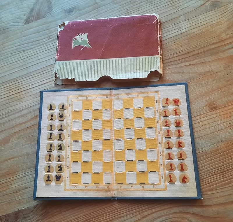 Soviet pocket chess game vintage – Latvian travel chess set made in USSR