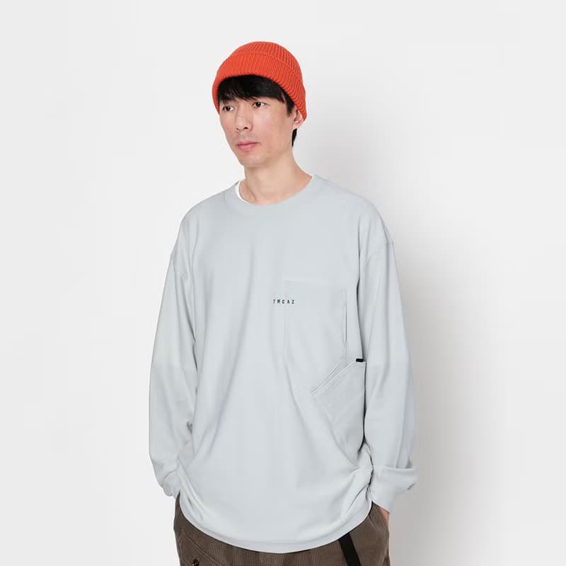 PocketTee雙層口袋小領口廓形寬松通勤長袖棉T恤Cityboy