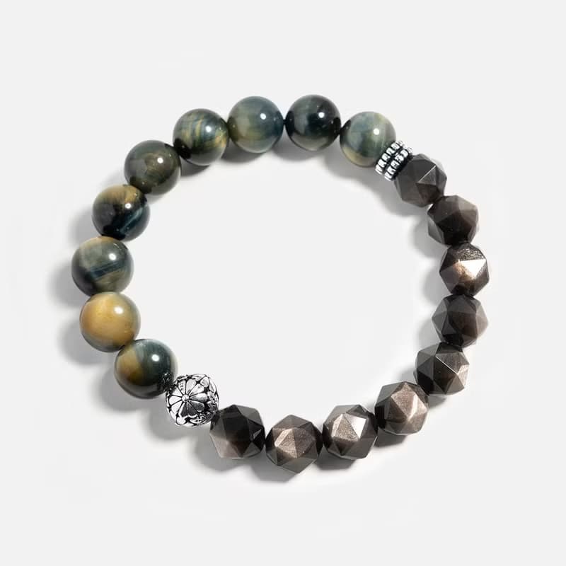 黃藍虎眼石銀曜石925銀手鏈鍊