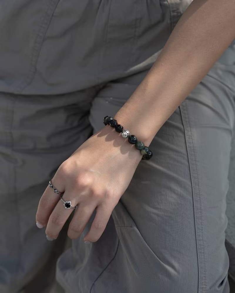 黃藍虎眼石銀曜石925銀手鏈鍊