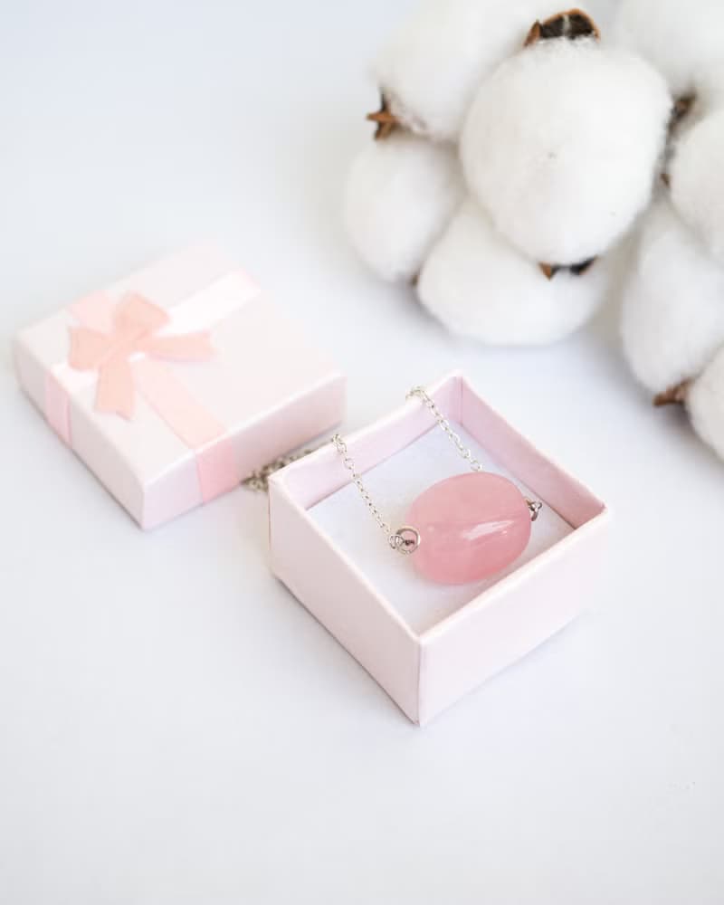 Madagascar Rose Quartz Necklace, 925 Silver, Libra Crystal, Mother's Day Gift