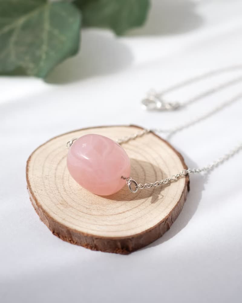 Madagascar Rose Quartz Necklace, 925 Silver, Libra Crystal, Mother's Day Gift