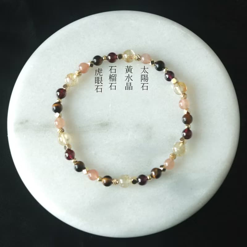黃水晶-石榴石-虎眼石-招財-防小人-旺工作運-水晶手鍊