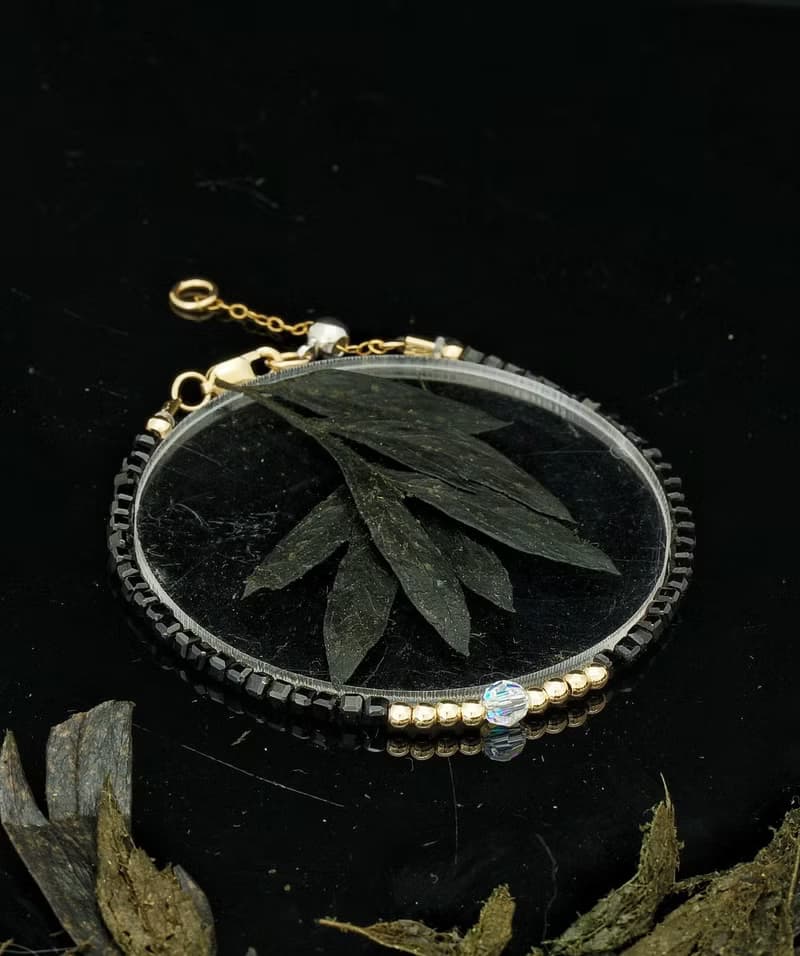 日本 Cenfill 鋼絲 2.5mm 黑尖晶 14KGF Swarovski 水晶手鍊