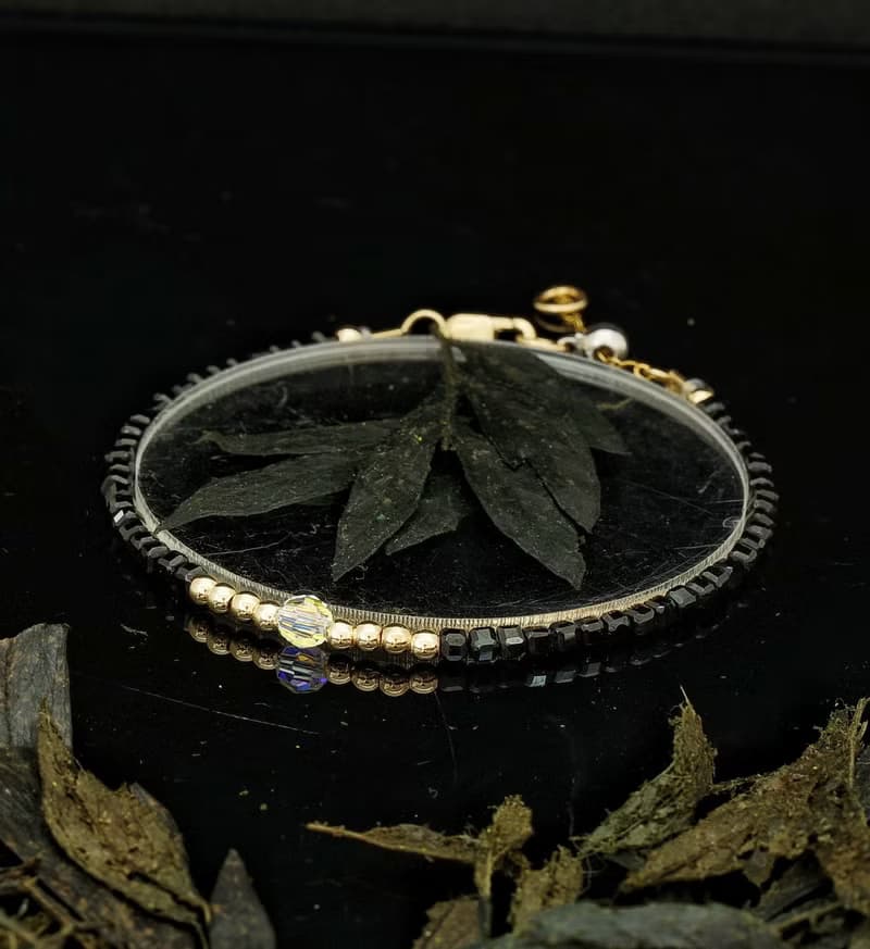 日本 Cenfill 鋼絲 2.5mm 黑尖晶 14KGF Swarovski 水晶手鍊