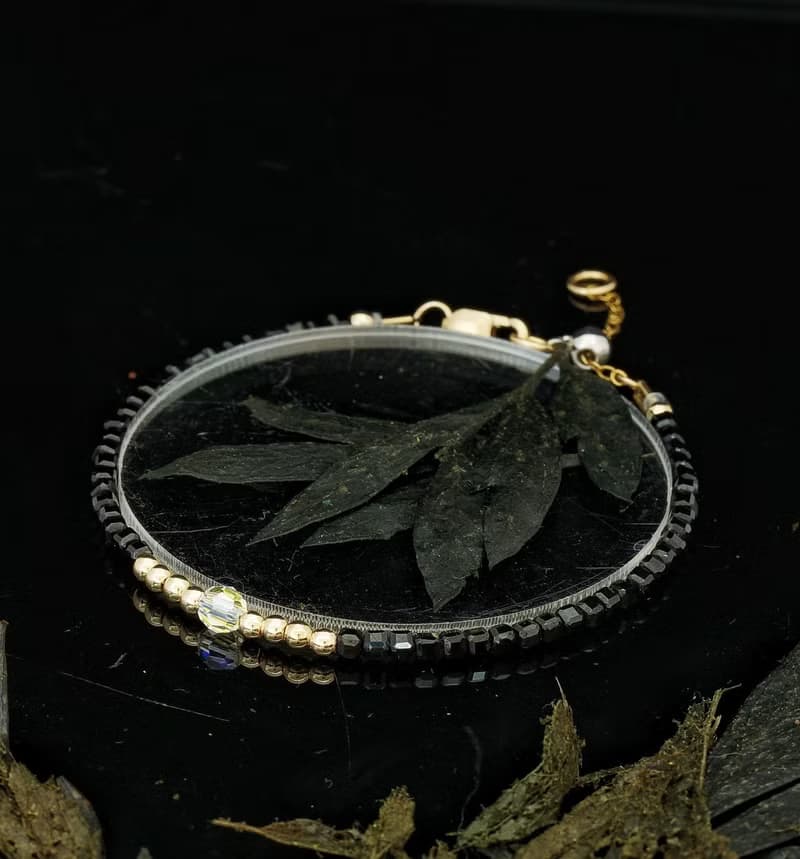 日本 Cenfill 鋼絲 2.5mm 黑尖晶 14KGF Swarovski 水晶手鍊