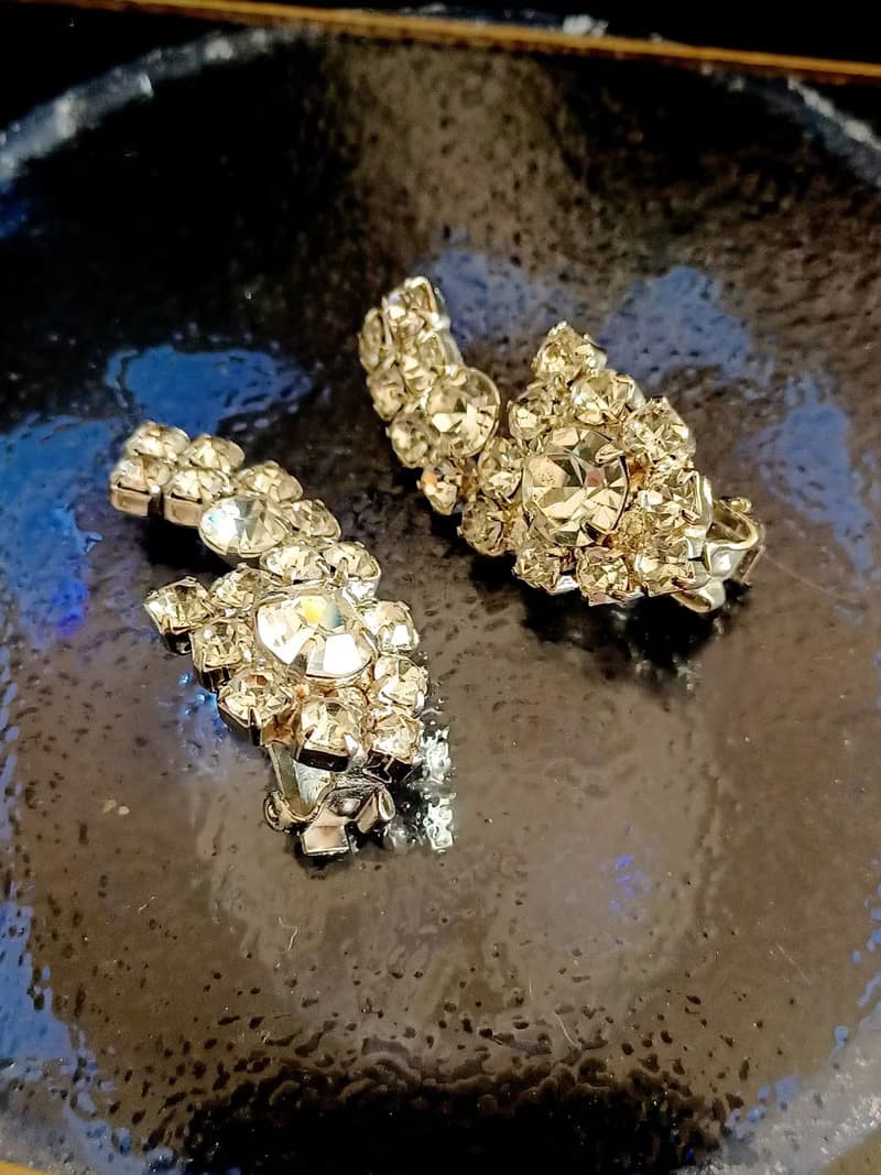 vintage jewelry 經典奢華萊茵鑽 夾式耳環