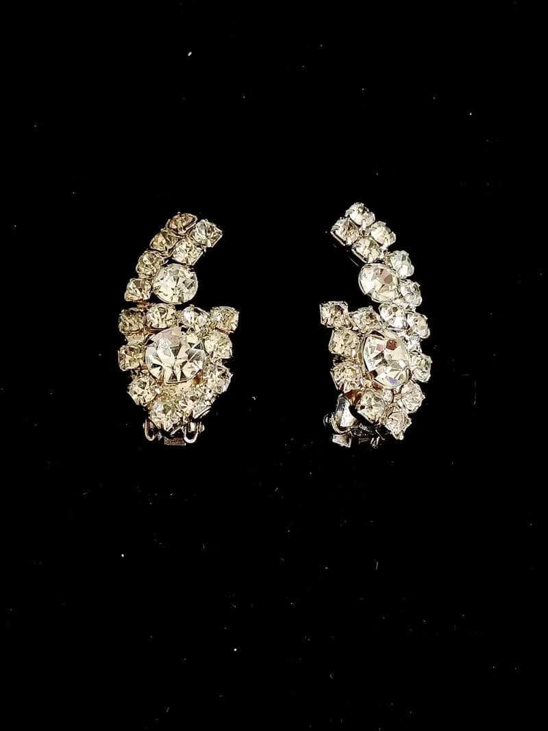 vintage jewelry 經典奢華萊茵鑽 夾式耳環
