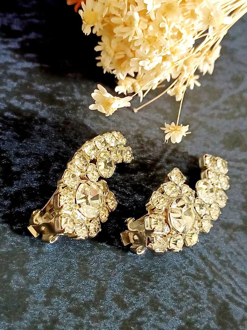 vintage jewelry 經典奢華萊茵鑽 夾式耳環