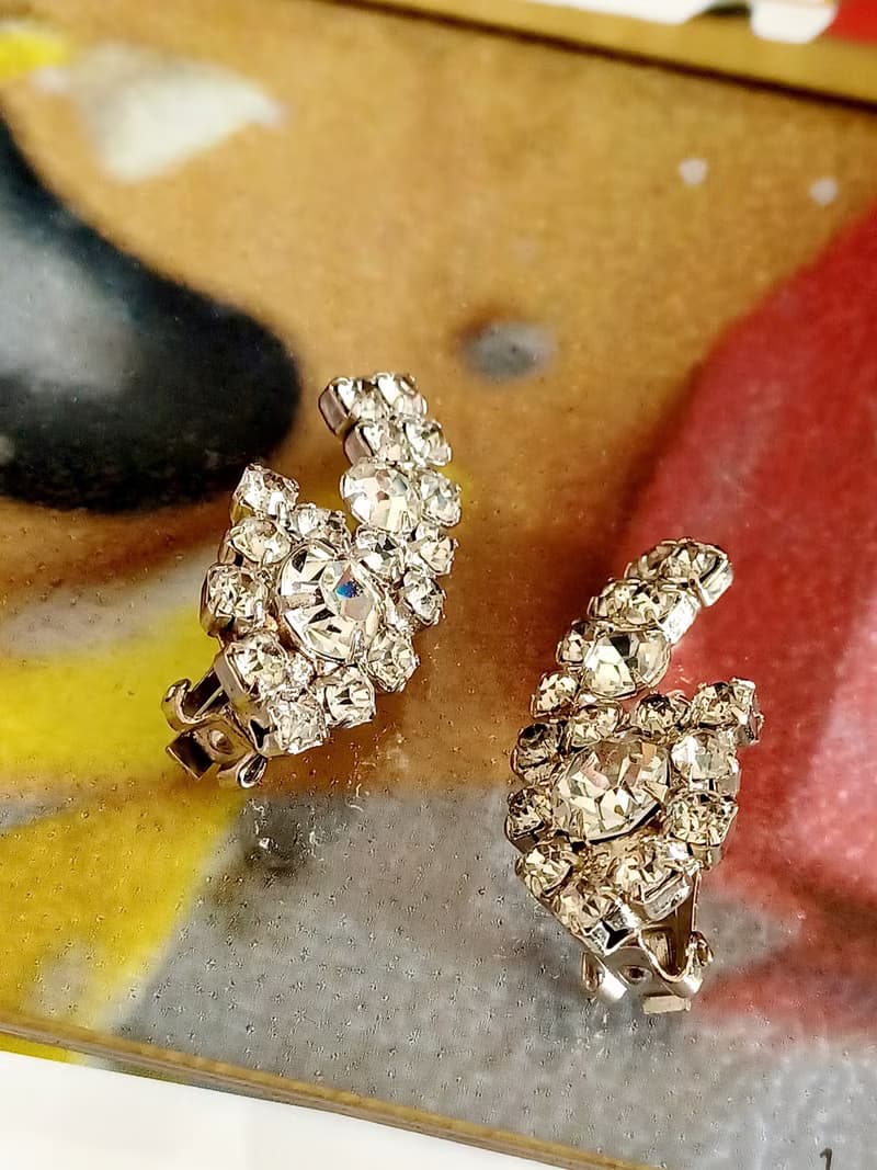 vintage jewelry 經典奢華萊茵鑽 夾式耳環