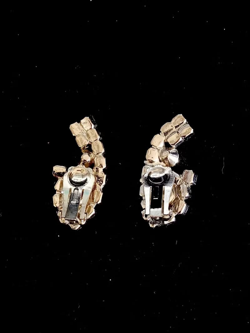 vintage jewelry 經典奢華萊茵鑽 夾式耳環