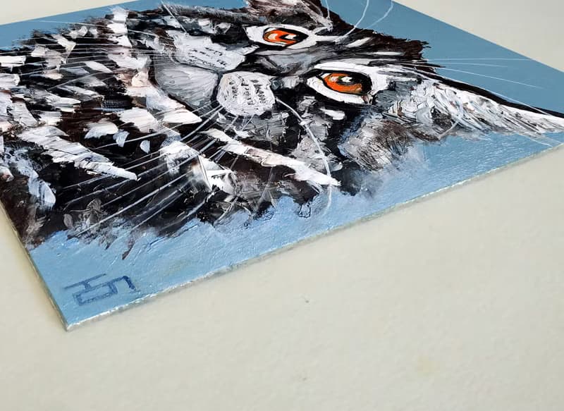 Maine Coon Cat Painting Original Art, Funny Pet Portrait, Tabby Cat Wall Art