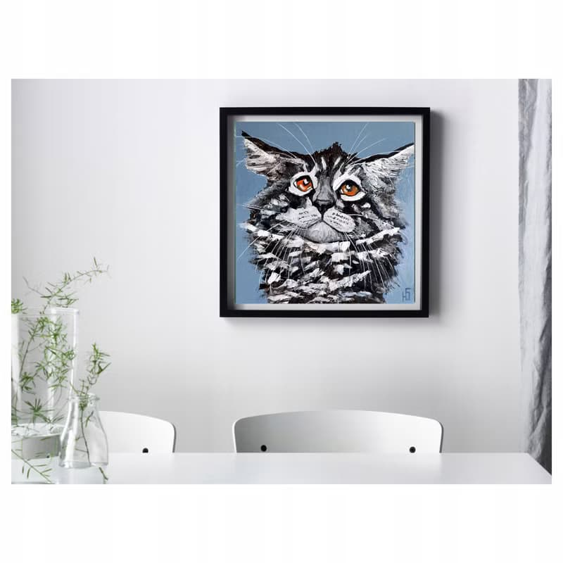 Maine Coon Cat Painting Original Art, Funny Pet Portrait, Tabby Cat Wall Art