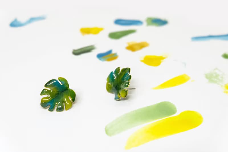 耳針x耳夾水晶花_彩繪龜背竹_光點飾品