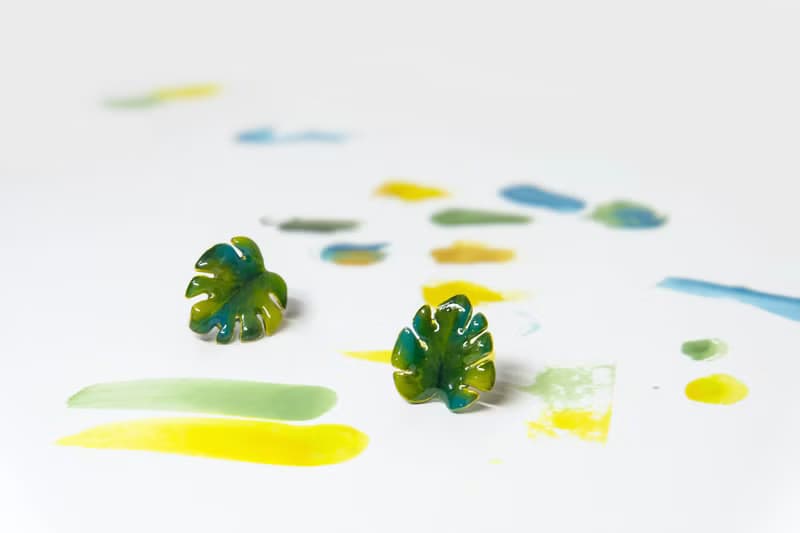 耳針x耳夾水晶花_彩繪龜背竹_光點飾品