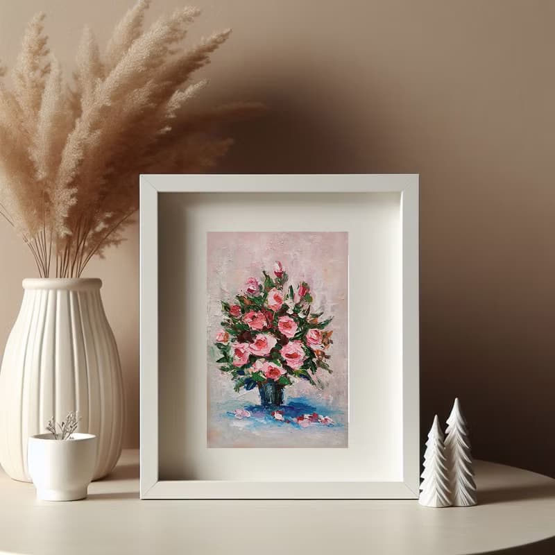 Pink Roses Floral Bouquet Original Painting, Flower Artwork, Small Wall Art