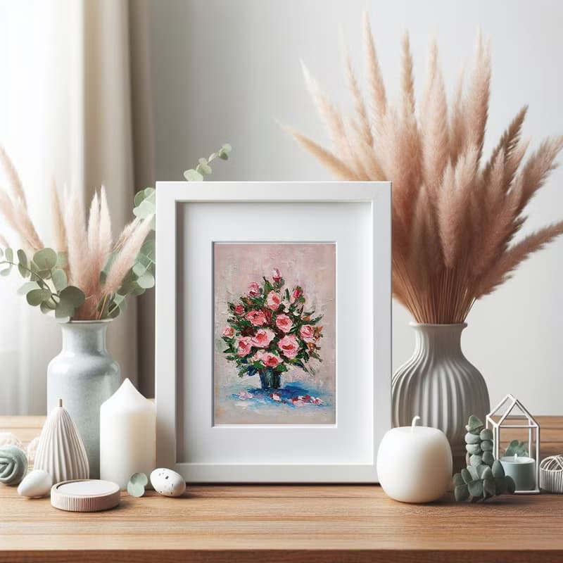 Pink Roses Floral Bouquet Original Painting, Flower Artwork, Small Wall Art