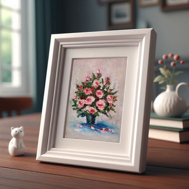Pink Roses Floral Bouquet Original Painting, Flower Artwork, Small Wall Art