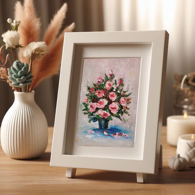 Pink Roses Floral Bouquet Original Painting, Flower Artwork, Small Wall Art