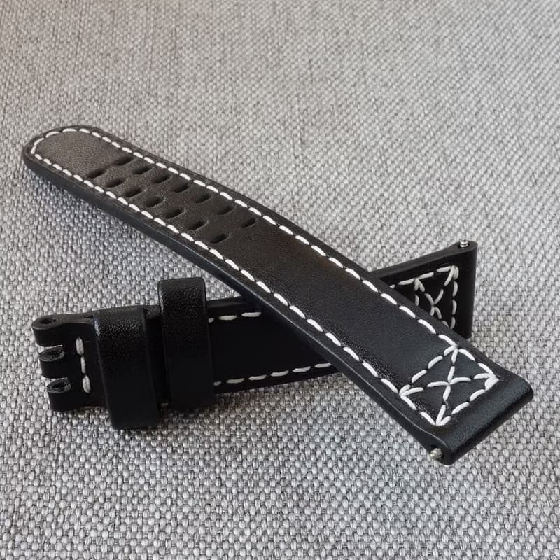 Black watch strap for Hamilton, watchband genuine leather, handmade