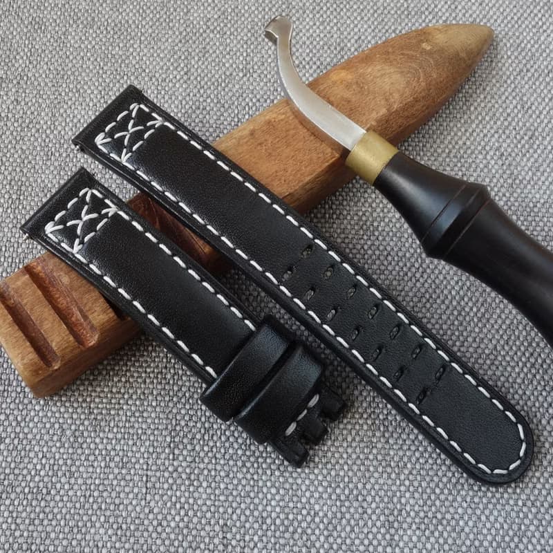 Black watch strap for Hamilton, watchband genuine leather, handmade