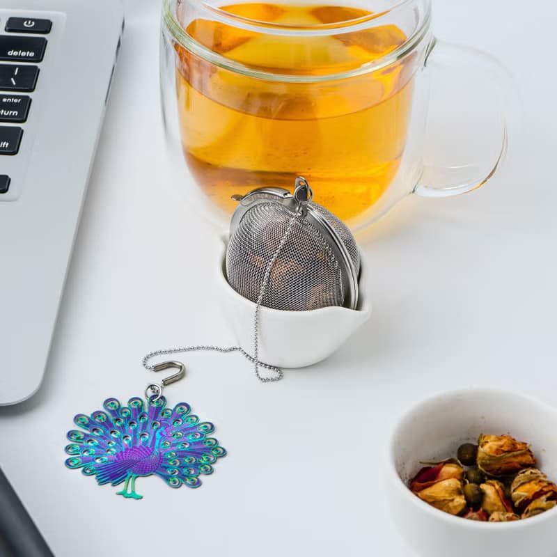01LIV不銹鋼濾茶器 CHICHI濾茶球 彩虹孔雀吊饰附瓷碗  原創設計