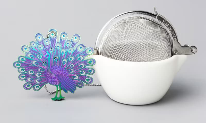 01LIV不銹鋼濾茶器 CHICHI濾茶球 彩虹孔雀吊饰附瓷碗  原創設計
